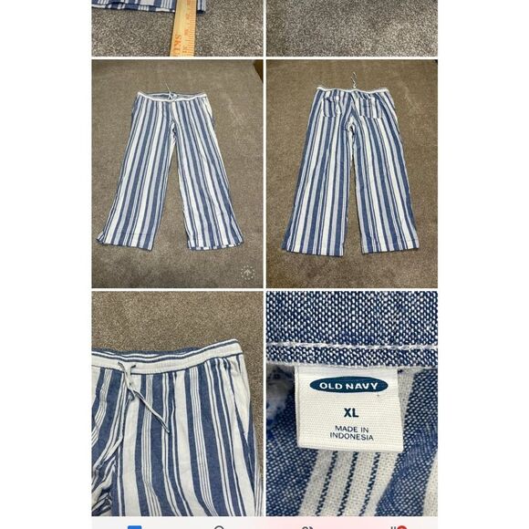Old navy Womens wide leg pin striped pull on pants sz X-Large linen blend - Picture 1 of 12